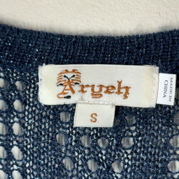 Aryeh Crochet Sweater Mini Dress Wool Blend Metallic Blue A-Line Size S - Picture 4 of 13